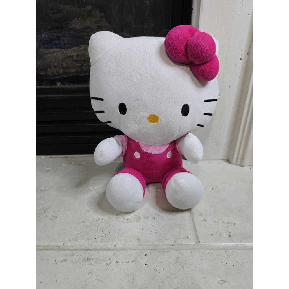 2021 Hello Kitty Plush Heart Buttons Pink Overalls 5"